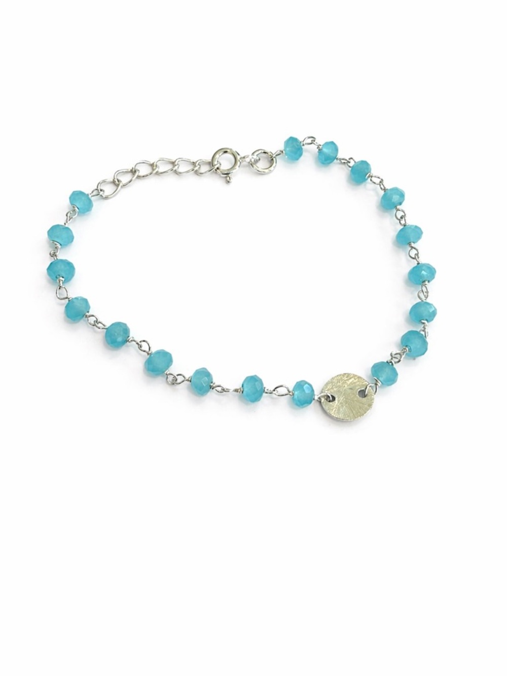 Sterling Silver Blue Chalcedony Bracelet Adjustable Made In Italy New